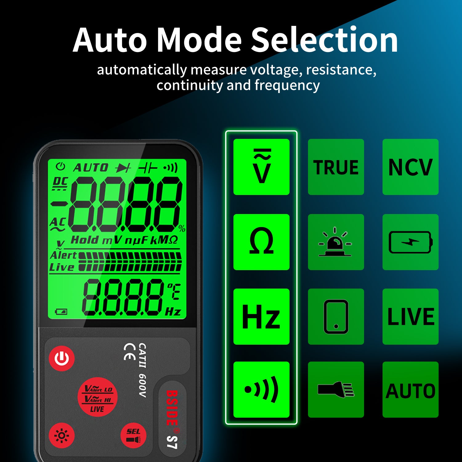 BSIDE S7 Smart USB Digital Multimeter True RMS Auto Range Voltage Current Tester
