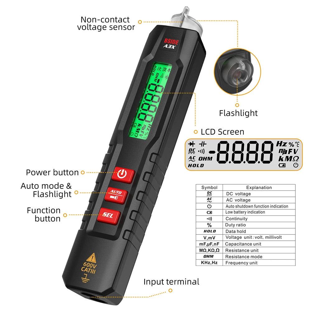 BSIDE A3X Voltage Tester Pen with NCV Detection