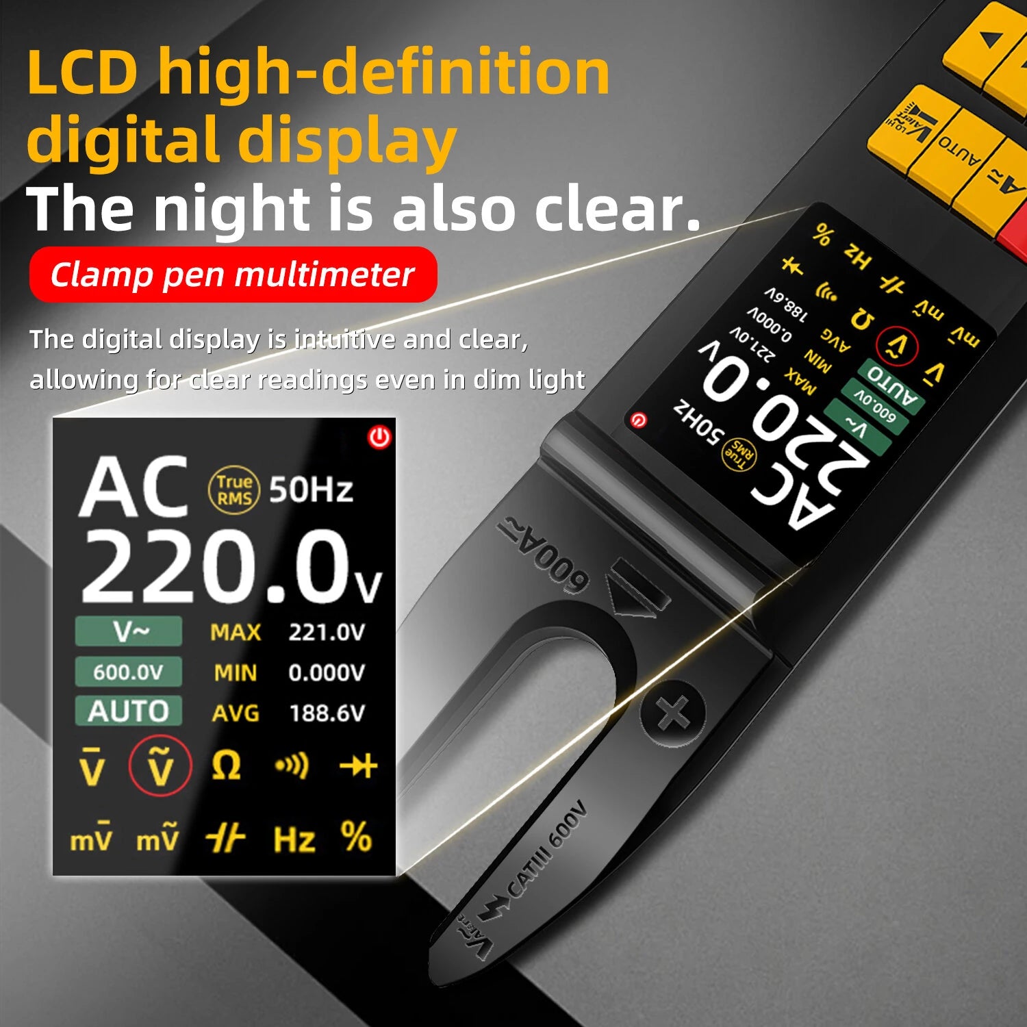 BSIDE U5 True RMS Digital Clamp Multimeter with TFT Screen & NCV Detection