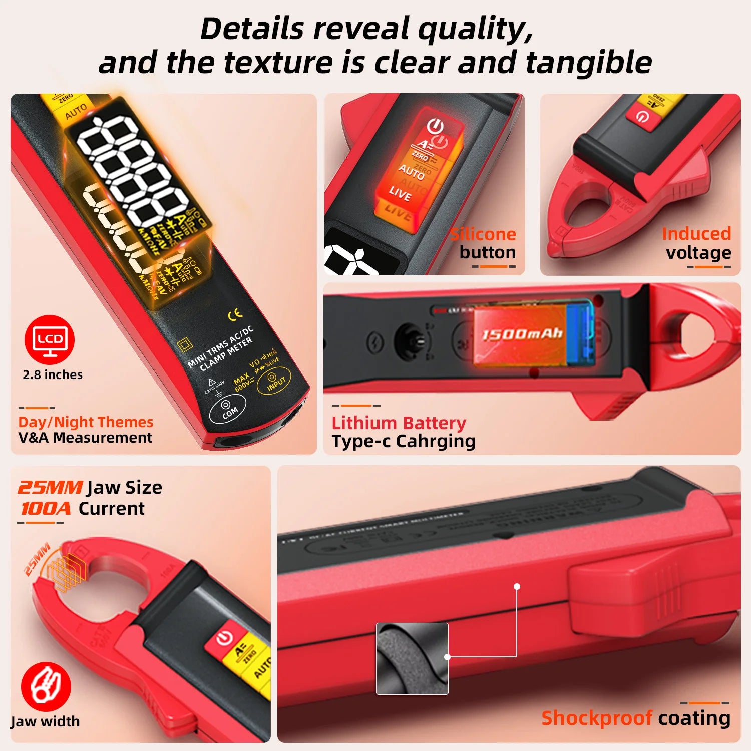BSIDE UX1 Digital Clamp Meter (100A, Auto-Ranging, NCV)