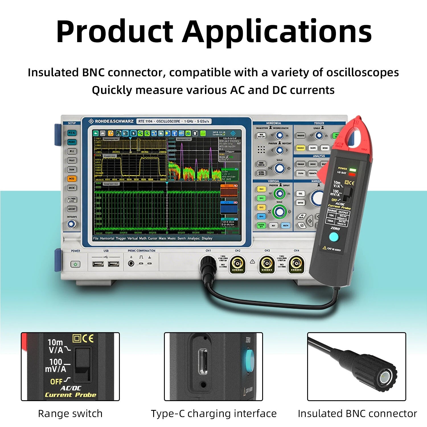 BSIDE UP1 AC/DC Current Probe Clamp for Oscilloscope