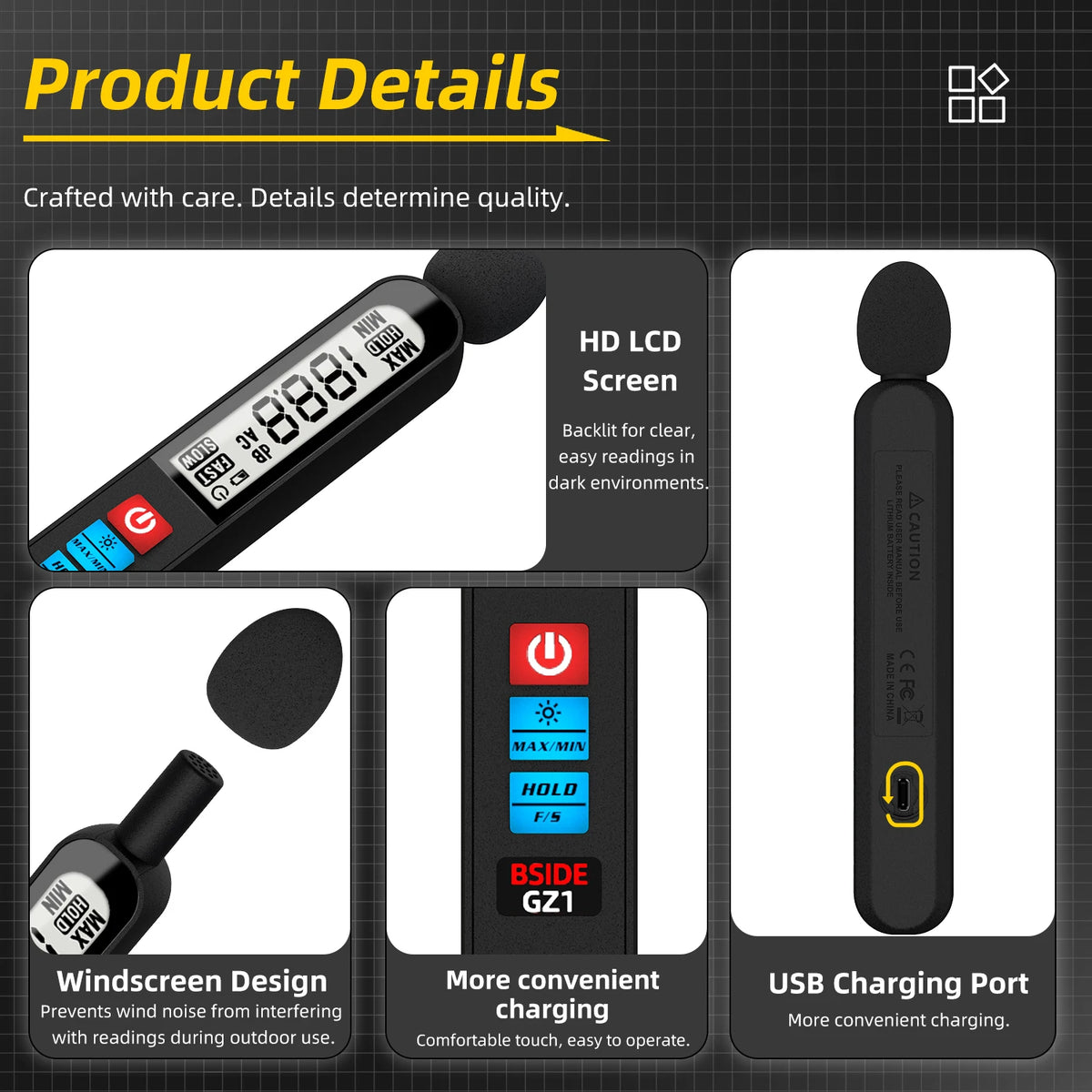 BSIDE GZ1 Digital Sound Level Meter 30–130dB