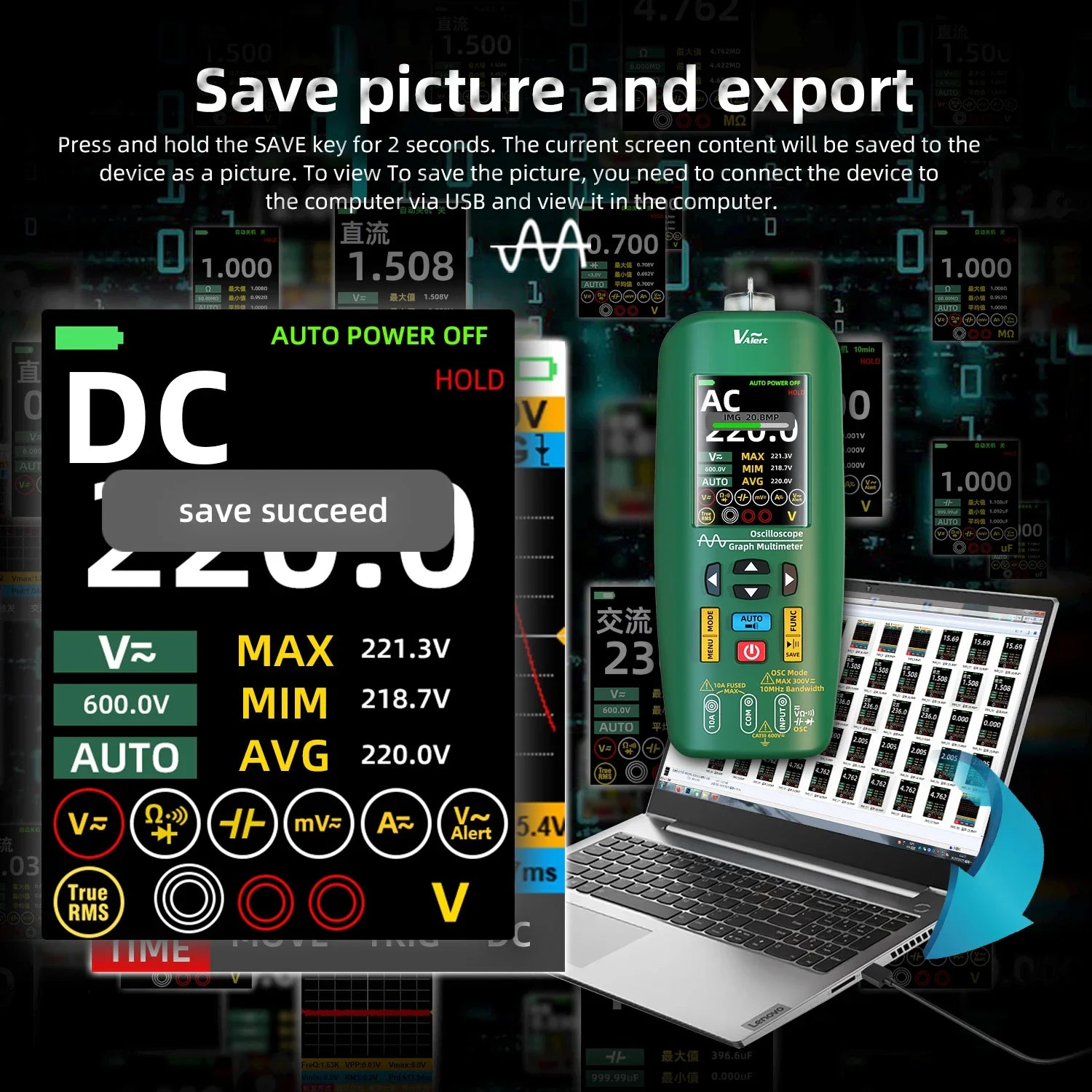 BSIDE O1 Handheld Oscilloscope Multimeter with DC/AC Test