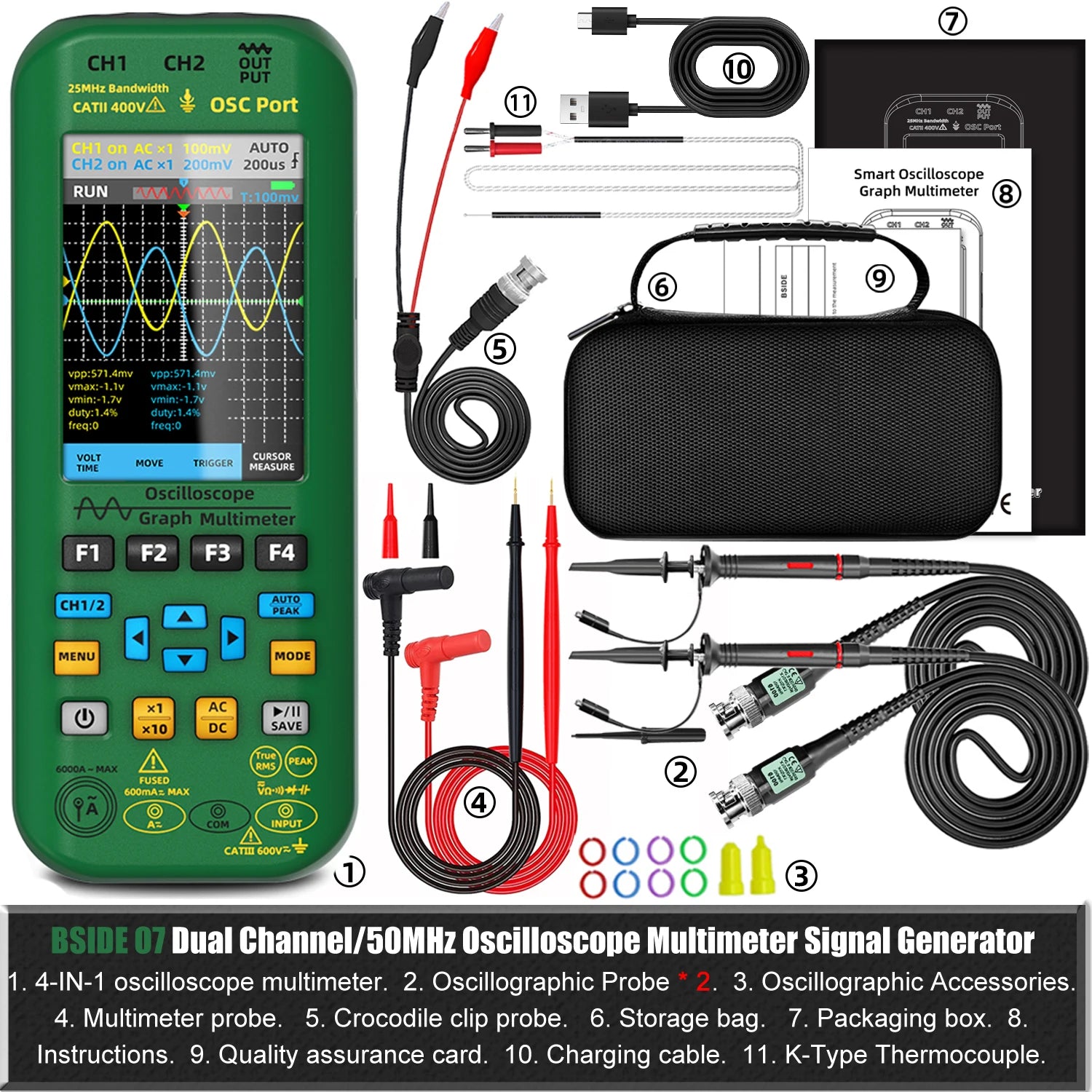 BSIDE 4-in-1 Oscilloscope Multimeter with Signal Generator