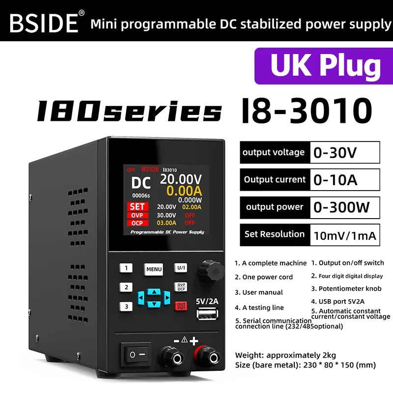BSIDE I8 Programmable DC Power Supply 30V 10A Bench Unit