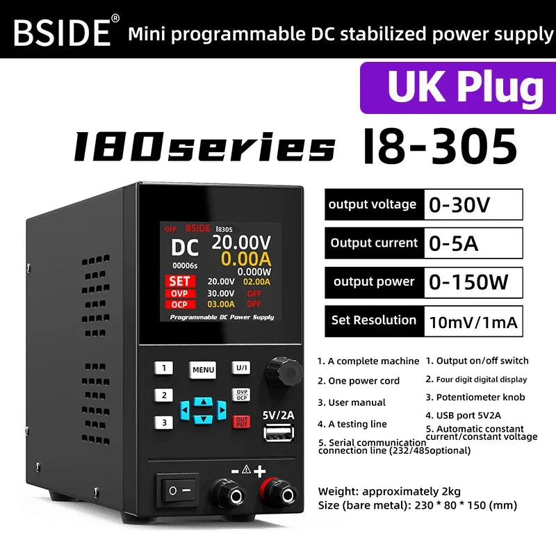 BSIDE I8 Programmable DC Power Supply 30V 10A Bench Unit