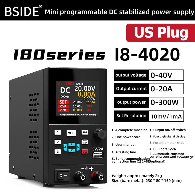 BSIDE I8 Programmable DC Power Supply 30V 10A Bench Unit