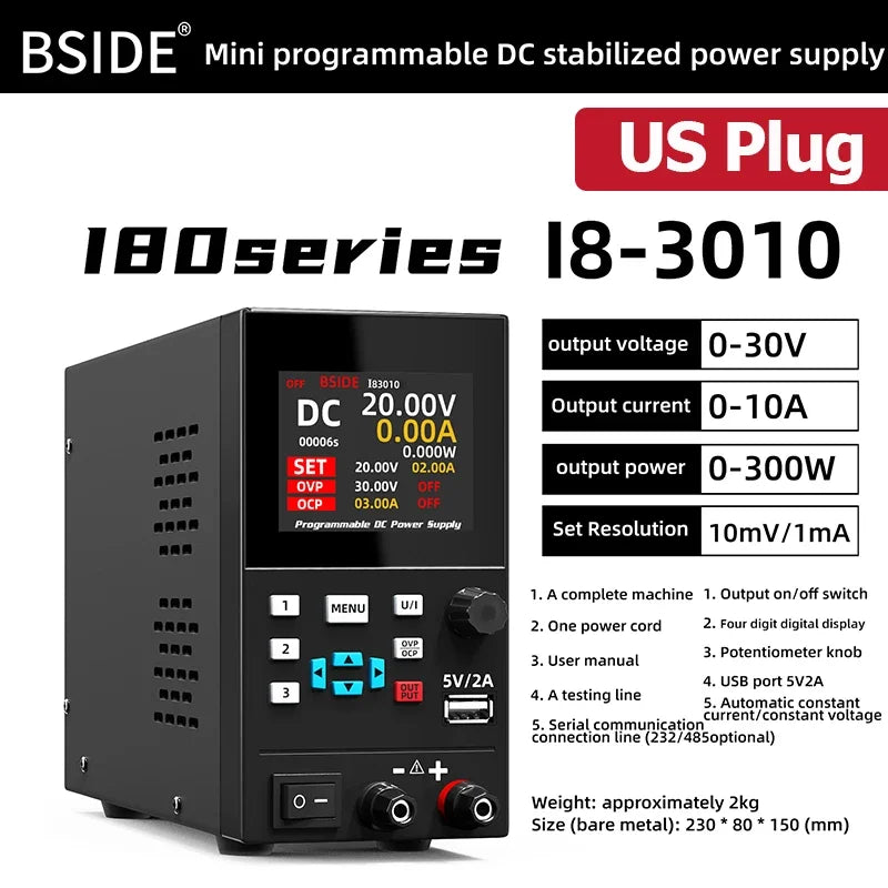 BSIDE I8 Programmable DC Power Supply 30V 10A Bench Unit