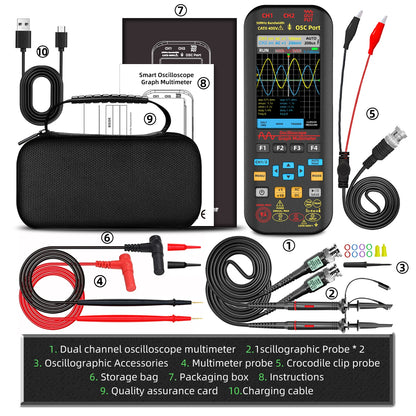 BSIDE O9 Oscilloscope de poche à deux canaux 50 MHz Multimètre Générateur de signaux