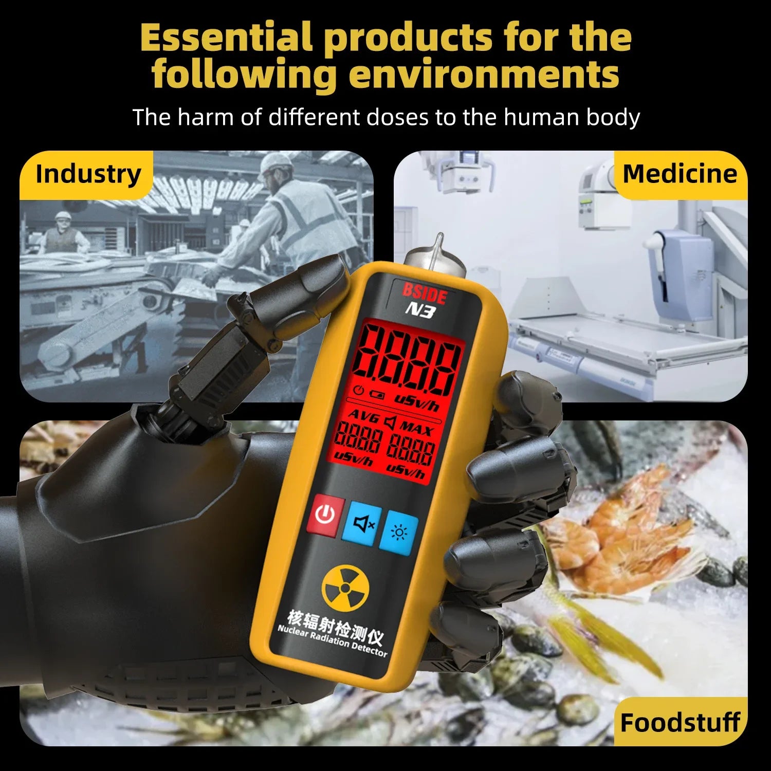 BSIDE N3 Portable Nuclear Radiation Detector – X-ray, Gamma, Beta Geiger Counter