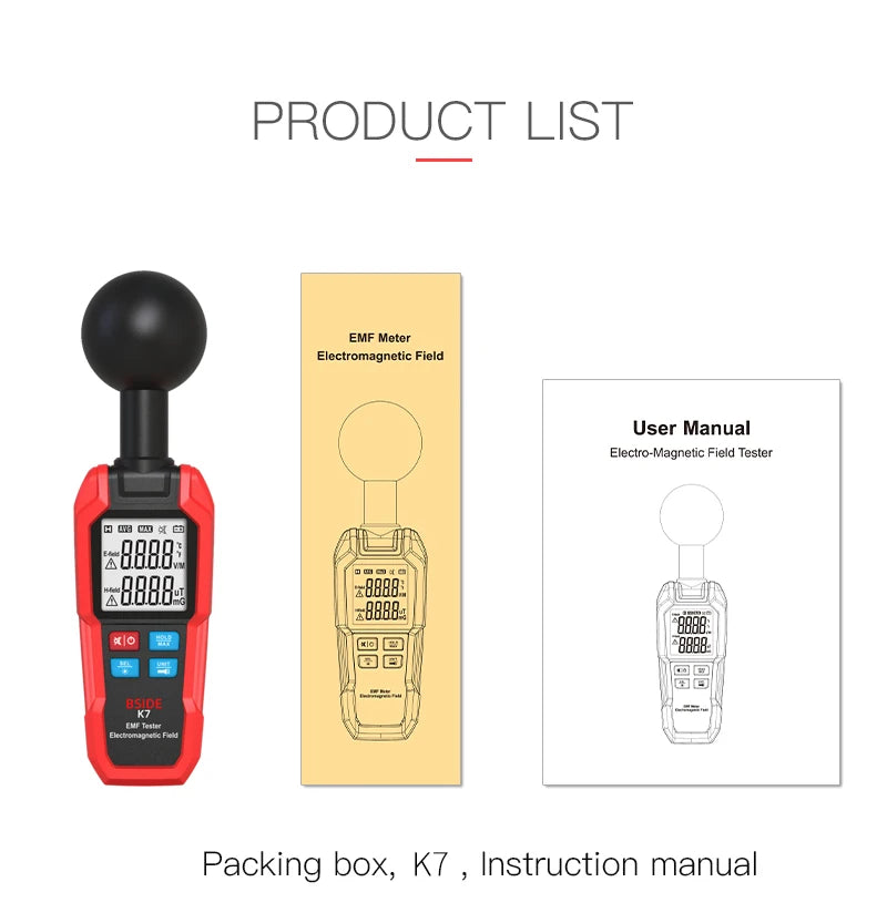 BSIDE K7 Professional EMF Meter – Handheld Electromagnetic & Magnetic Field Radiation Detector