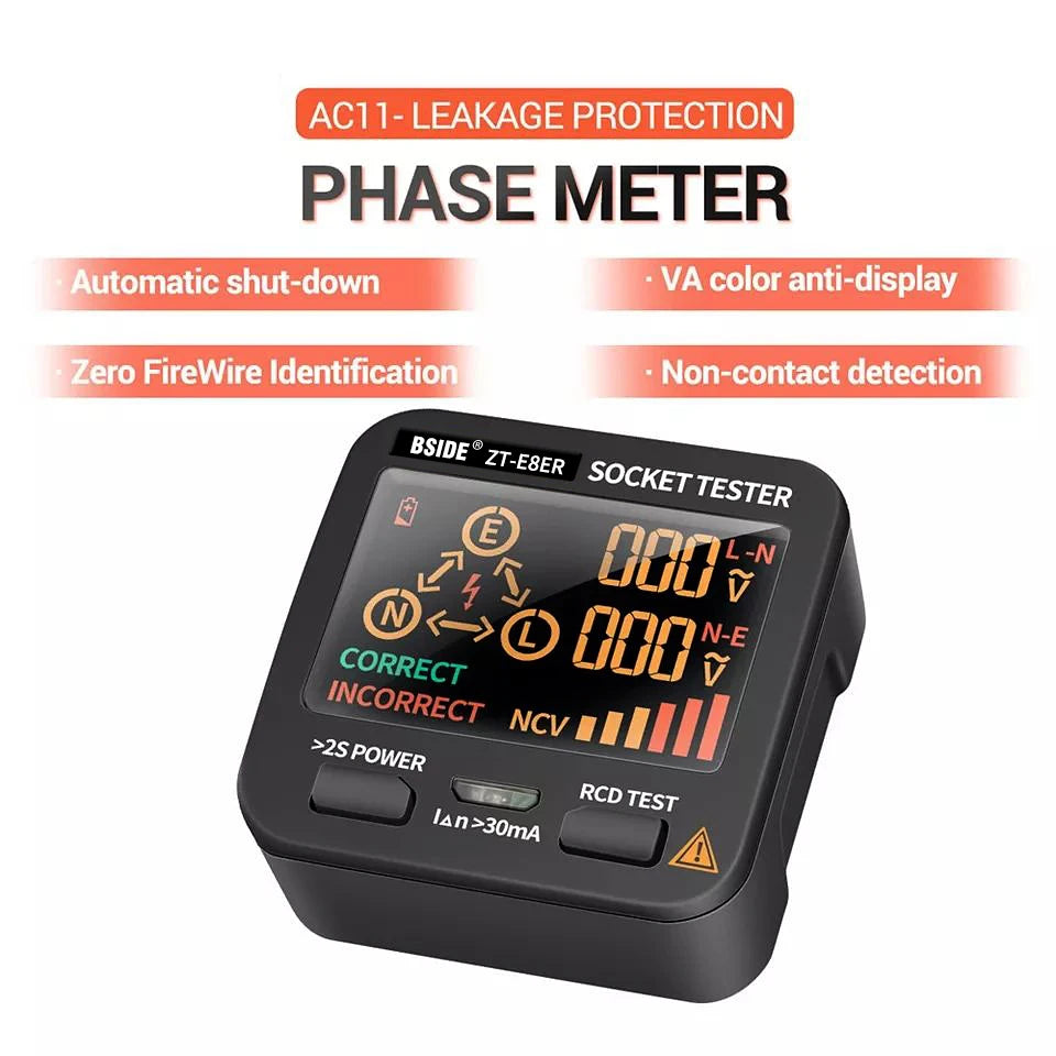 BSIDE ZT-E8 Socket & Outlet Tester with LCD Voltage Display