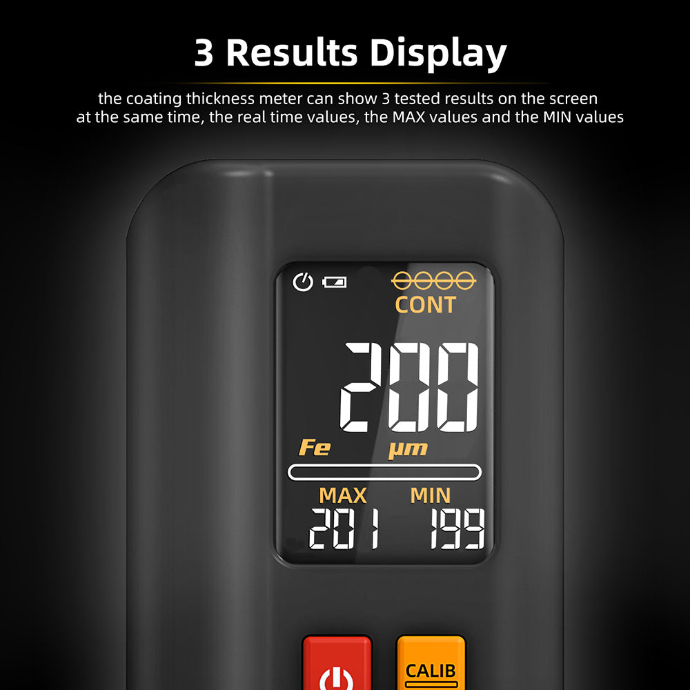BSIDE T2X Coating Thickness Gauge – Color LCD, Rechargeable Paint Film Tester (0-1500μm)