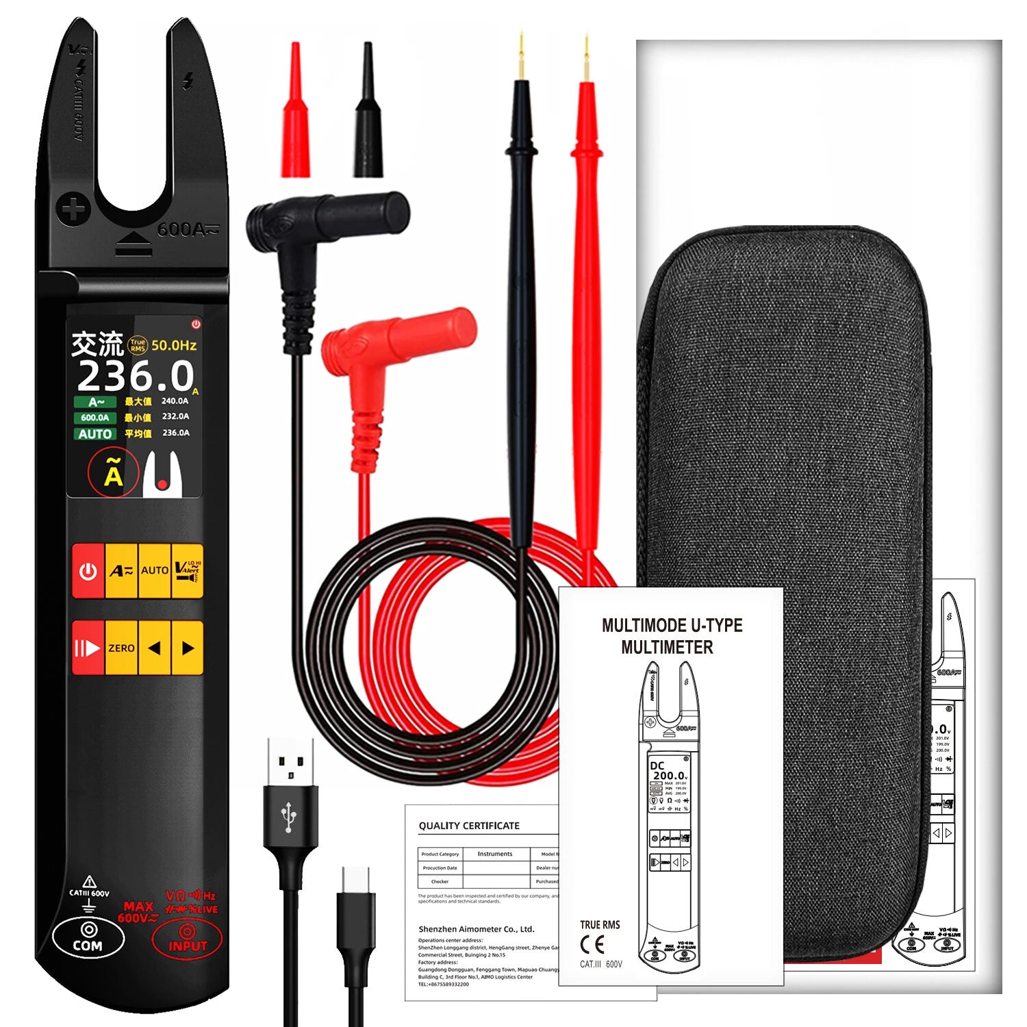 BSIDE U5 True RMS Digital Clamp Multimeter with TFT Screen & NCV Detection