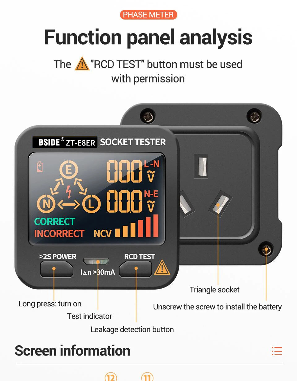 BSIDE ZT-E8 Socket & Outlet Tester with LCD Voltage Display