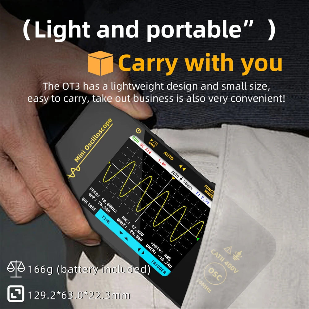 BSIDE OT3 Mini Handheld Oscilloscope 10MHz 48MSa/s with Probe