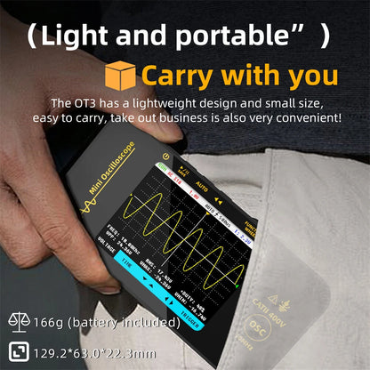 BSIDE OT3 Mini Handheld Oscilloscope 10MHz 48MSa/s with Probe