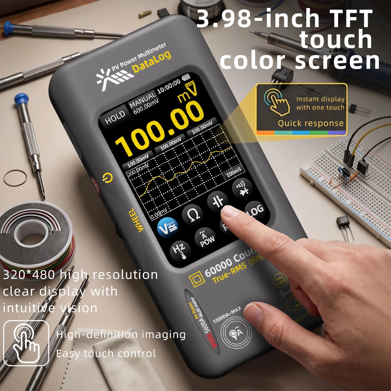 BSIDE S600A Graphic Multimeter 3.98” Touchscreen 60000 Counts Data Logger