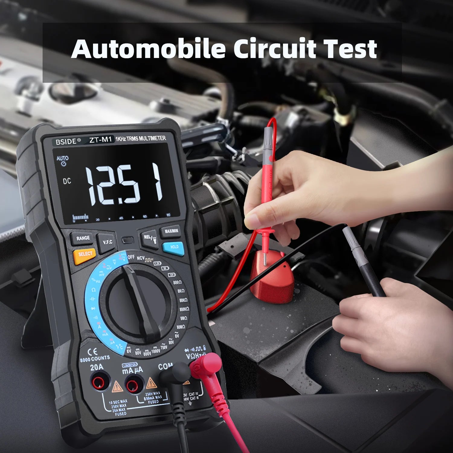 BSIDE ZT-M1 Digital Multimeter – Auto-Ranging AC/DC Voltage Tester with NCV, Resistance, and Continuity Testing