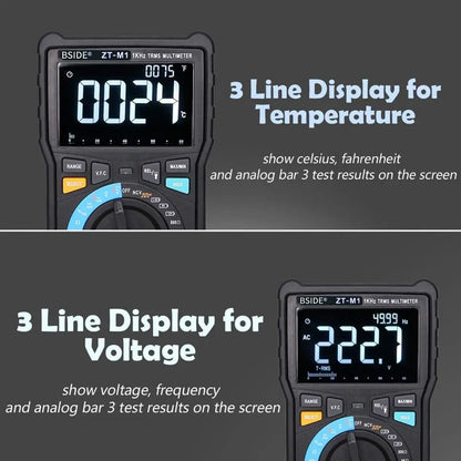 BSIDE ZT-M1 Digital Multimeter – Auto-Ranging AC/DC Voltage Tester with NCV, Resistance, and Continuity Testing