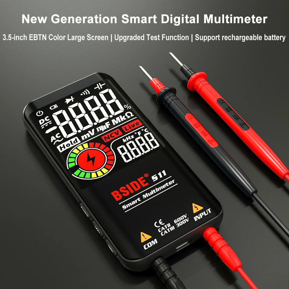 BSIDE S10 Smart Digital Multimeter - True RMS, Auto Range, AC/DC Voltage, Current, Resistance Tester