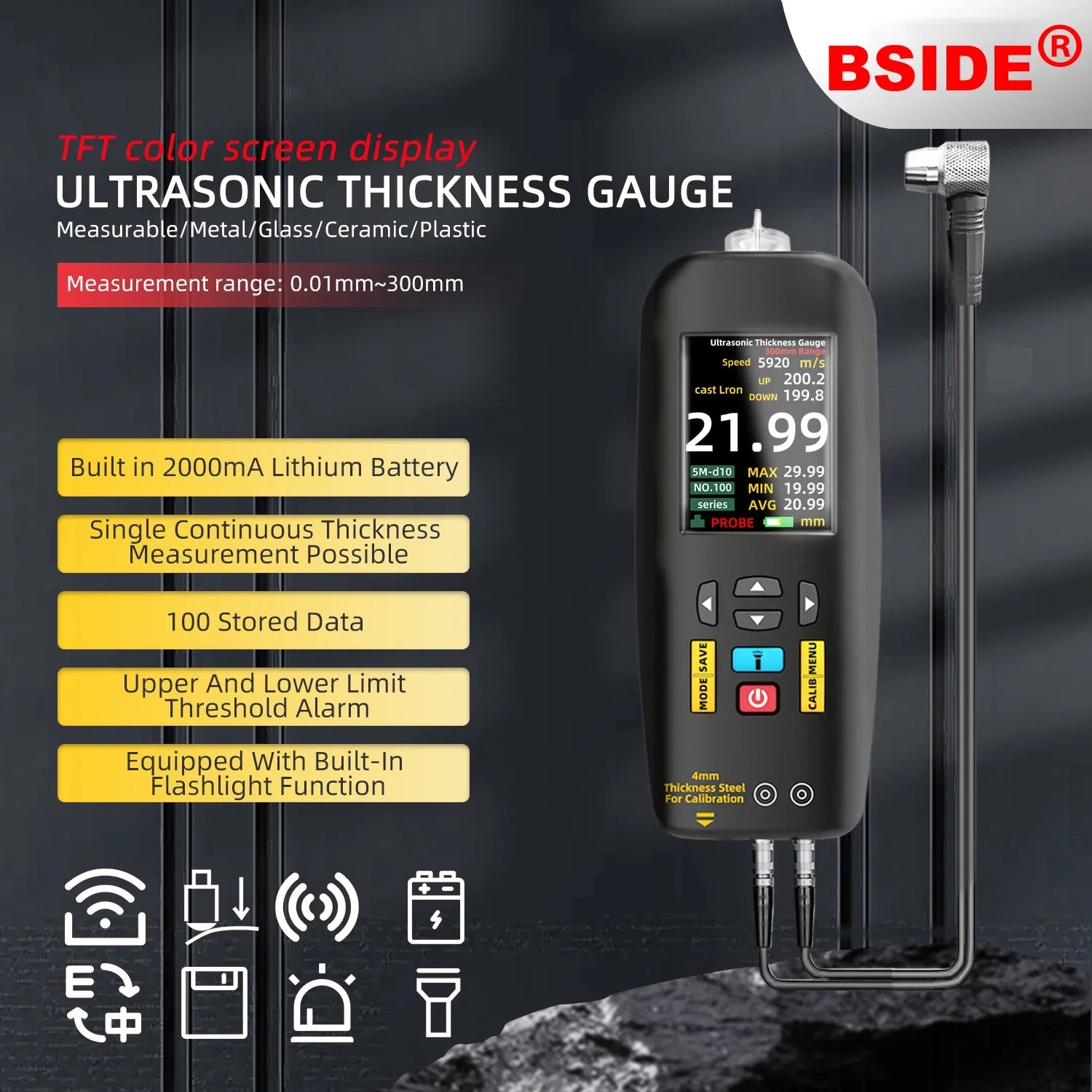 BSIDE T7 Ultrasonic Thickness Gauge for Metal & Glass