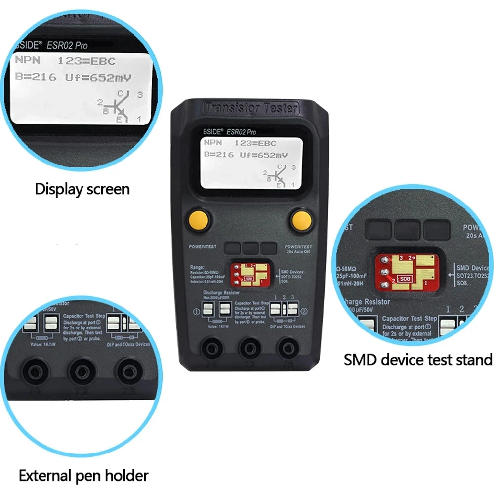BSIDE ESR02Pro Transistor Tester for Diode, Capacitance & SMD