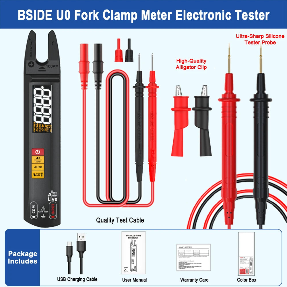 BSIDE U0 U-Type Clamp Meter 100A with T-RMS & Auto Test