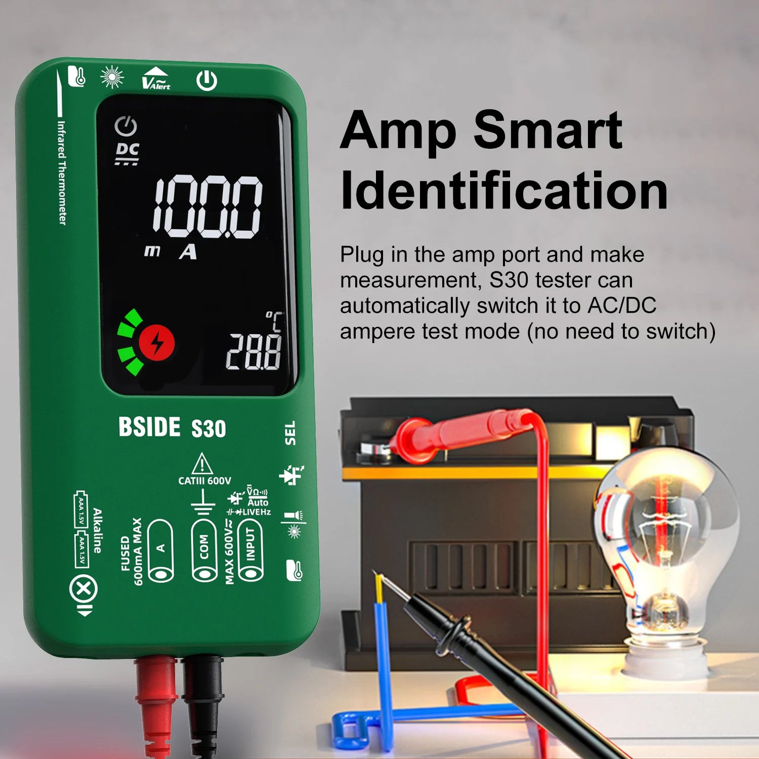 BSIDE S30 Smart Multimeter with IR Thermometer & Diode Test