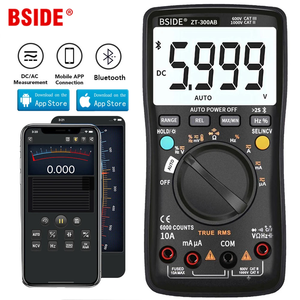 BSIDE ZT-300AB Digital Multimeter – Auto-Ranging True RMS Tester for AC/DC Voltage, Current, Resistance, and NCV