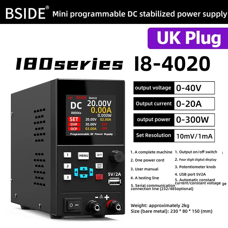 BSIDE I8 Programmable DC Power Supply 30V 10A Bench Unit