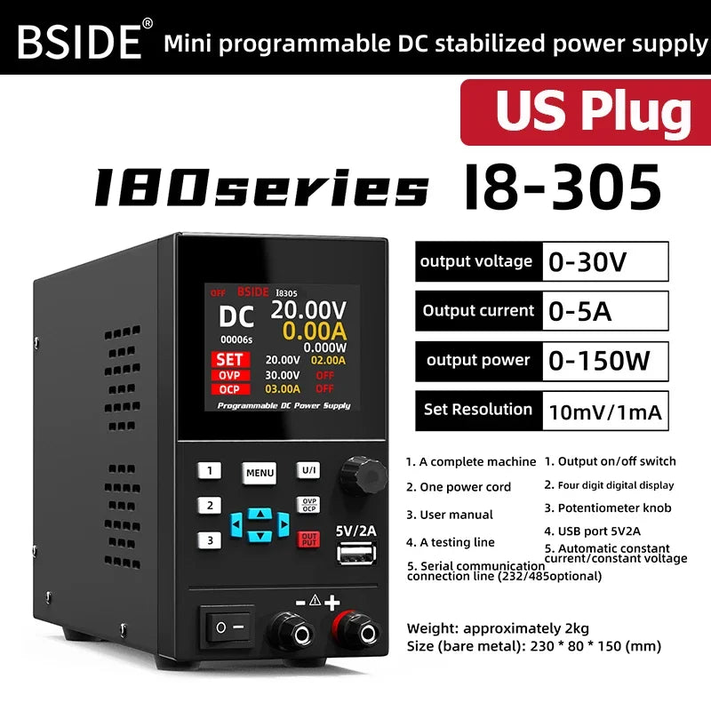 BSIDE I8 Programmable DC Power Supply 30V 10A Bench Unit