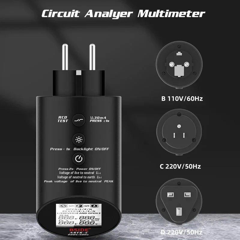 BSIDE ASTS Socket Tester with RCD/GFCI & Wiring Check