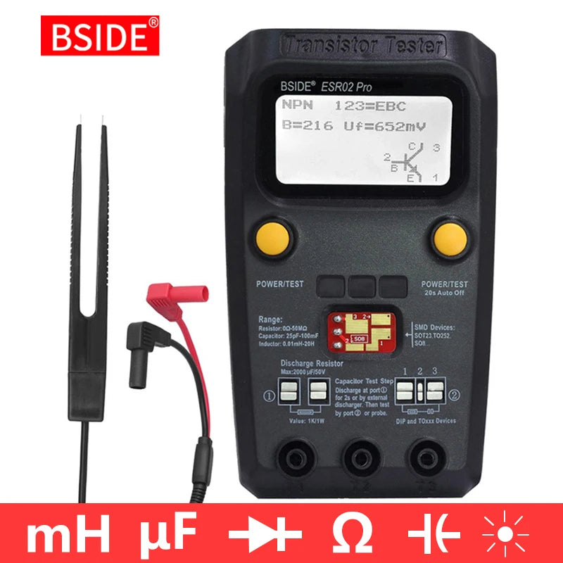 BSIDE ESR02Pro Transistor Tester for Diode, Capacitance & SMD