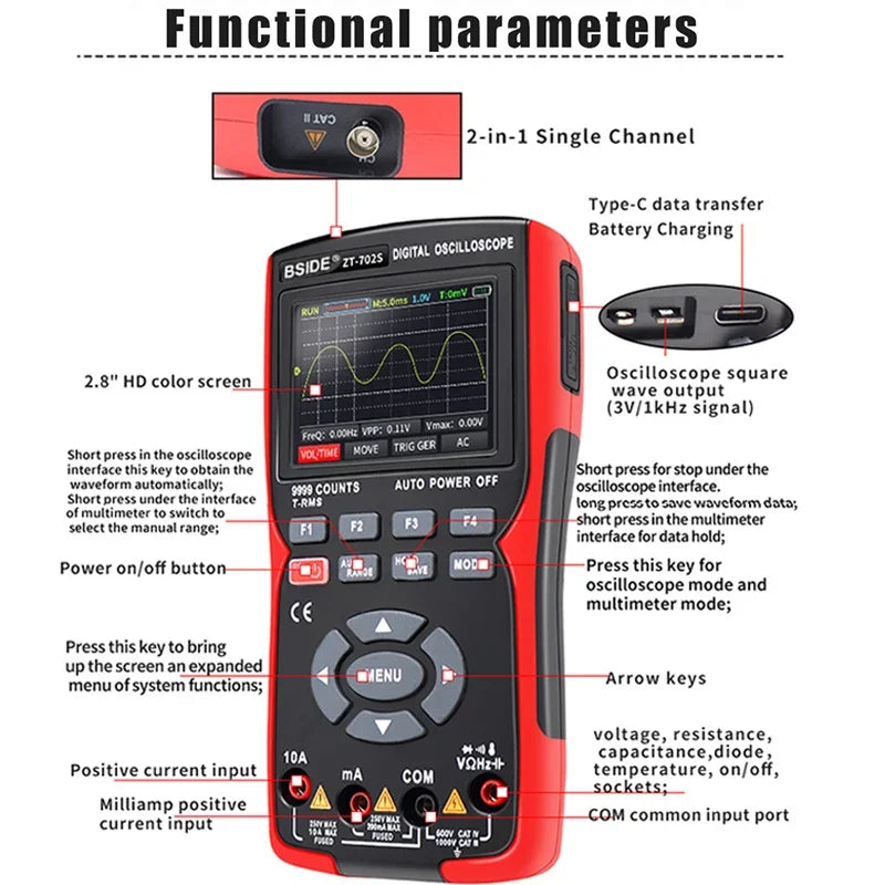 BSIDE ZT702S Handheld Oscilloscope Multimeter for Electricians