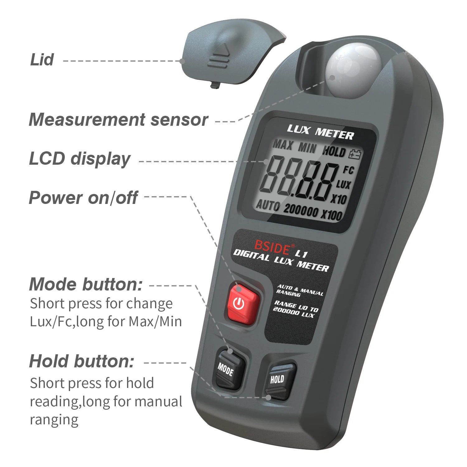 BSIDE L1 Digital Lux Meter with High Accuracy LCD