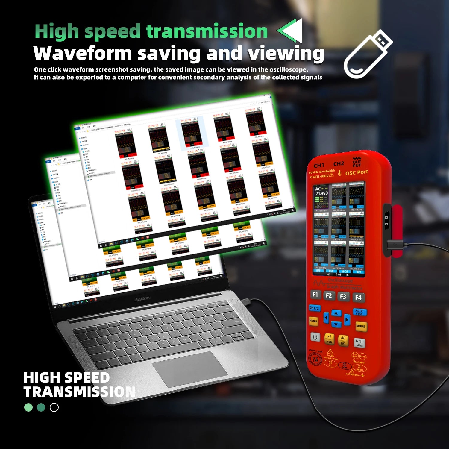 BSIDE 4-in-1 Oscilloscope Multimeter with Signal Generator