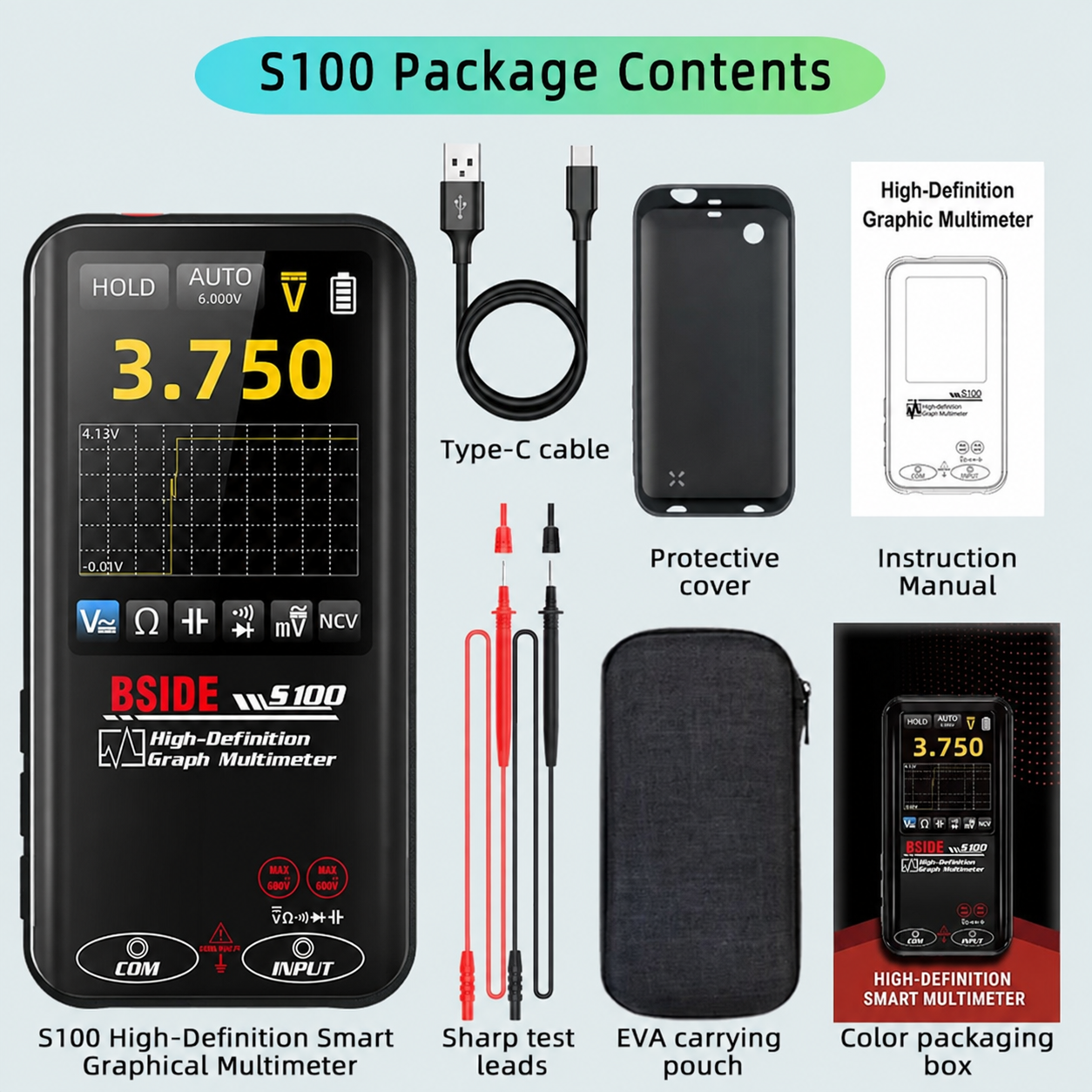 BSIDE S100 Smart Graphic Multimeter Auto-Ranging Digital Tester